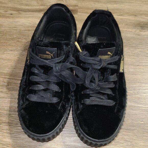 Puma X Fenty By Rihanna women 7.5 Creeper Black Velvet Wedge Shoes Sneaker - Picture 2 of 8